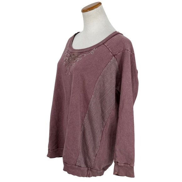 Vtg 90s B.L.E.U. Mauve Pink Lace & Studded Slouchy Sweatshirt | Y2K Grunge Boho - Picture 14 of 16